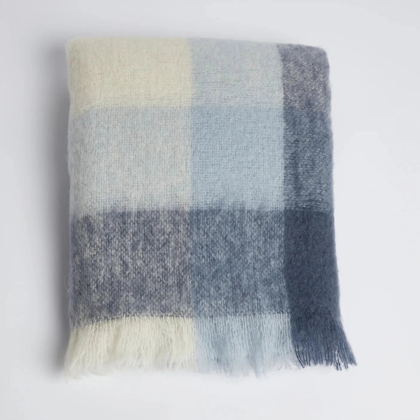 Mohair Blanket - Blue and Cream Check