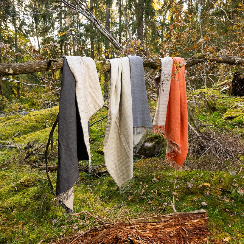 Pure Irish Linen & merino Lambswool Reversible Throw Clementine