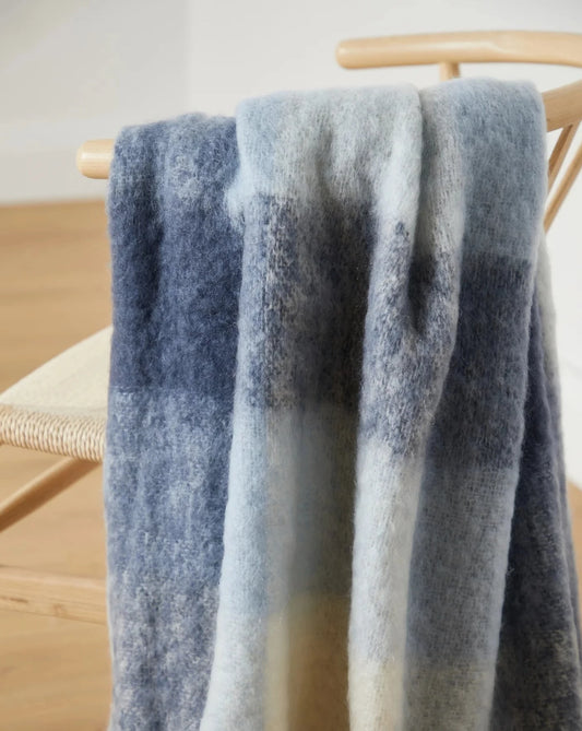 Mohair Blanket - Blue and Cream Check