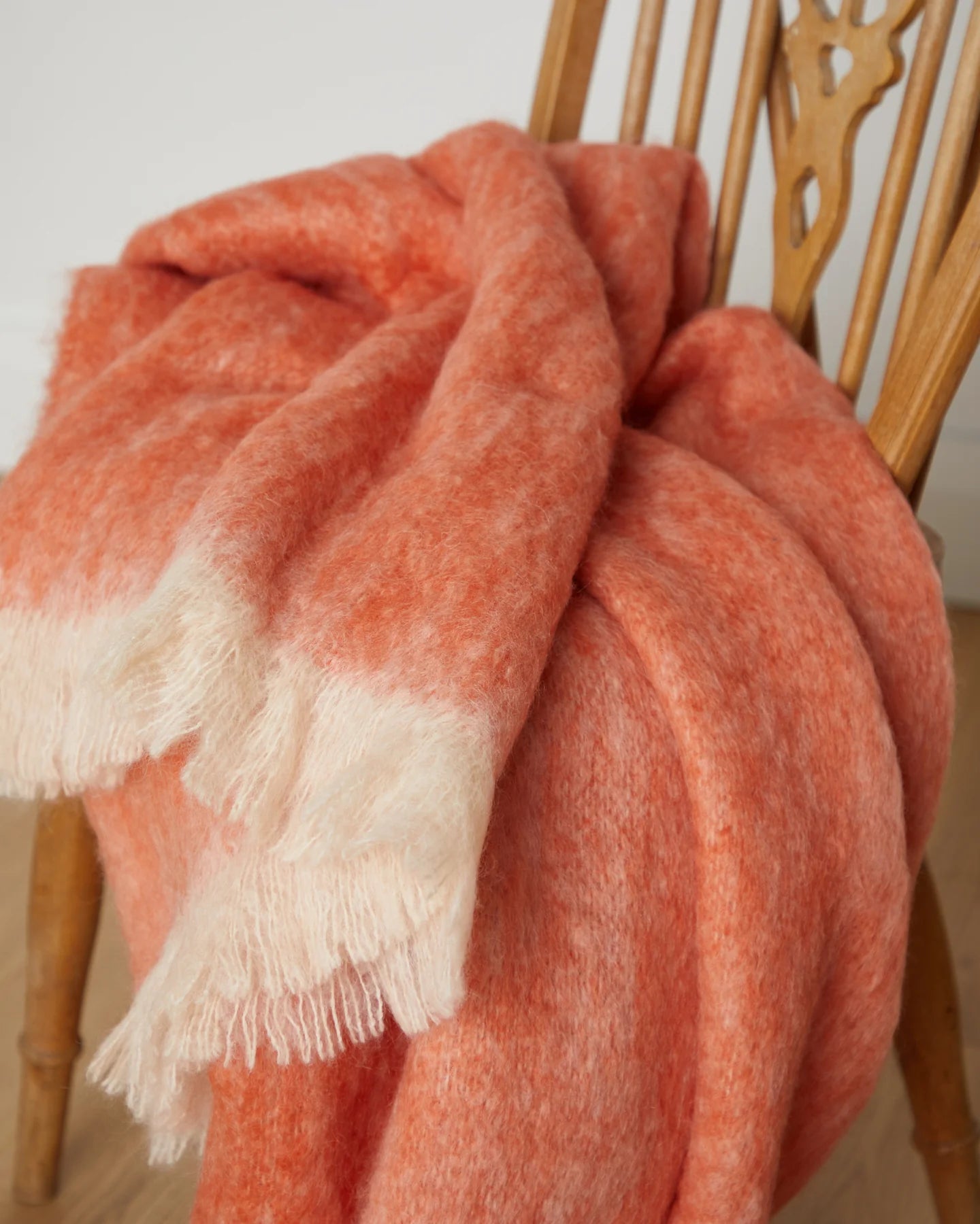 Mohair Throw - Coral and Ivory
